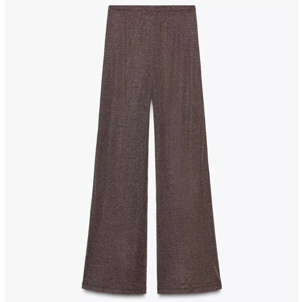 Zara NWT bronze/brown metallic thread drawstring metallic thread palazzo pants